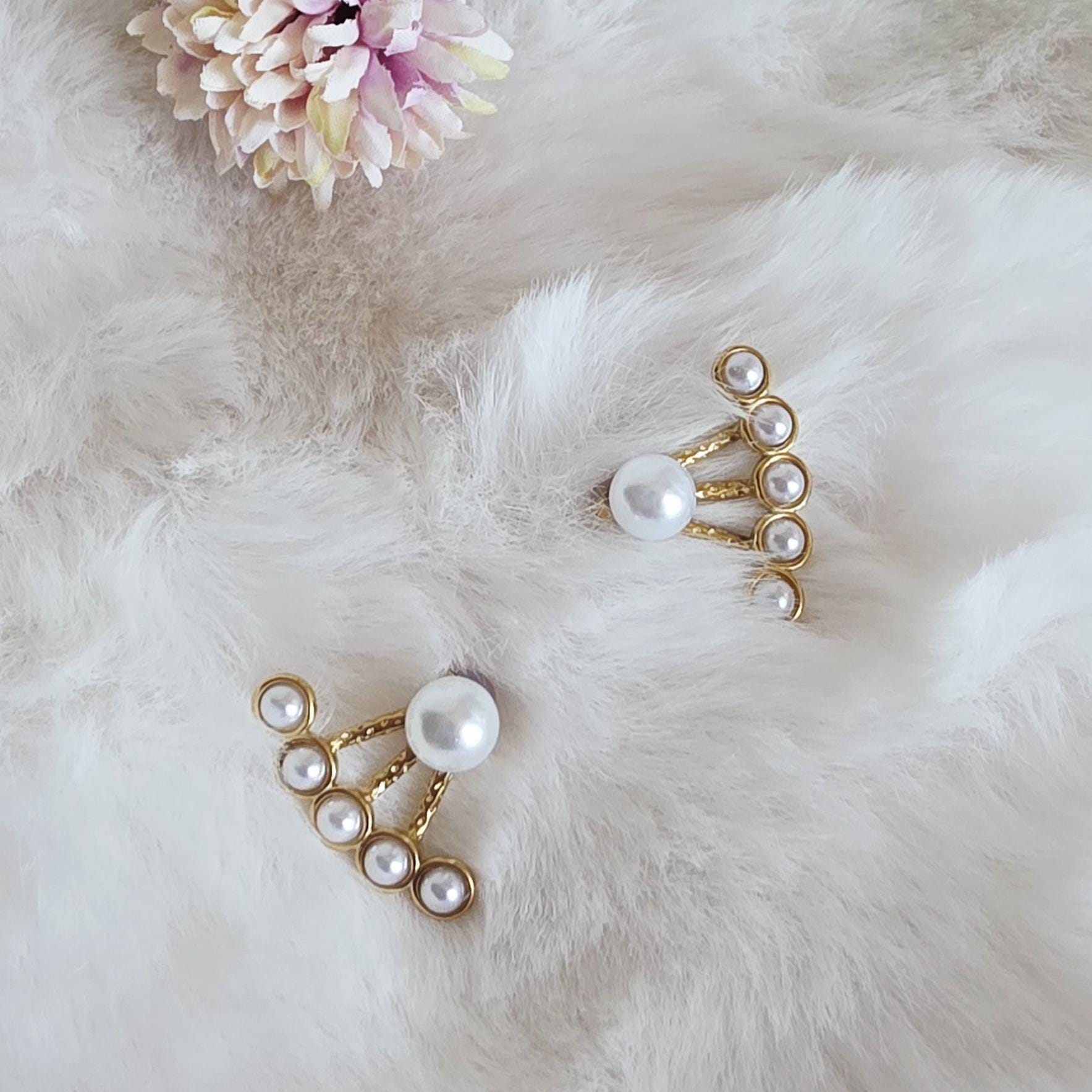 Detachable Pearl Earrings, Gold Stainless Steel, Minimalist Bridal Jewelry  Elegant ,Luxury Gift for Her