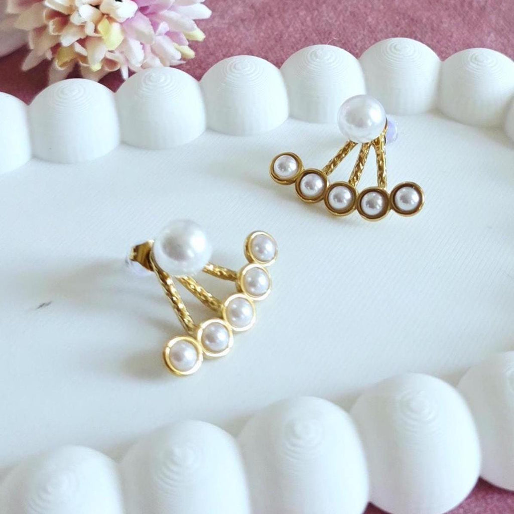 Detachable Pearl Earrings, Gold Stainless Steel, Minimalist Bridal Jewelry  Elegant ,Luxury Gift for Her