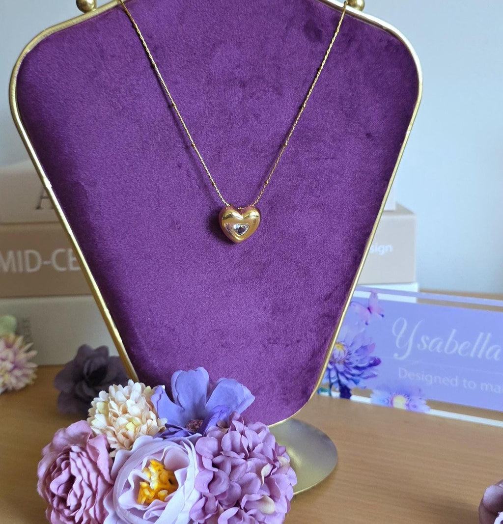 Gold Plated Heart Pendant Necklace, Cubic Zirconia, Tarnish Resistant Link Chain