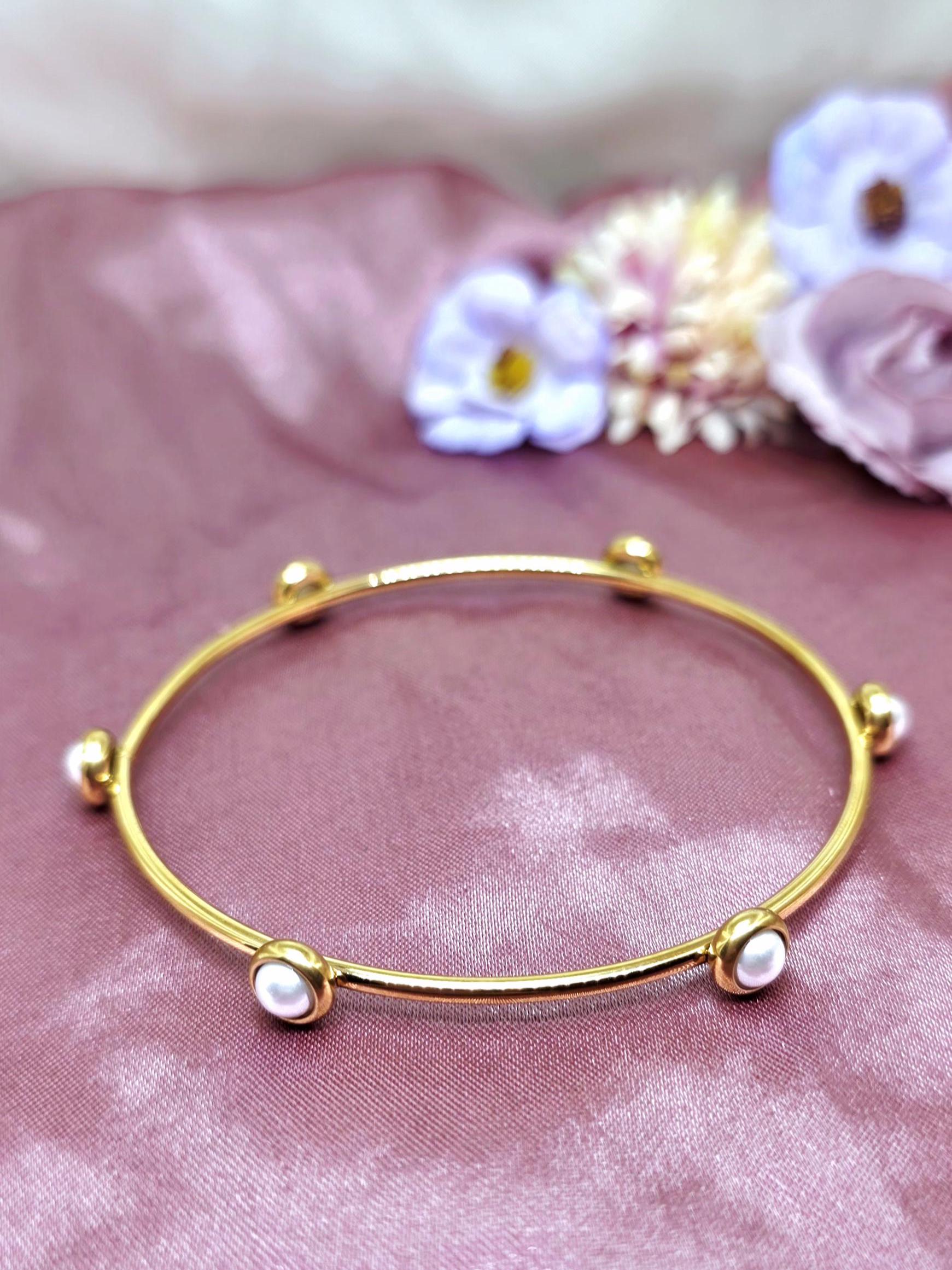 Gold Plated Stainless Steel Bracelet with Pearl and Zirconia – Minimalist Luxury Jewelry