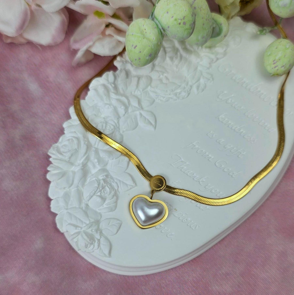 Pearl Heart Necklace Earrings Set | 18K Gold Plated Dainty Jewelry