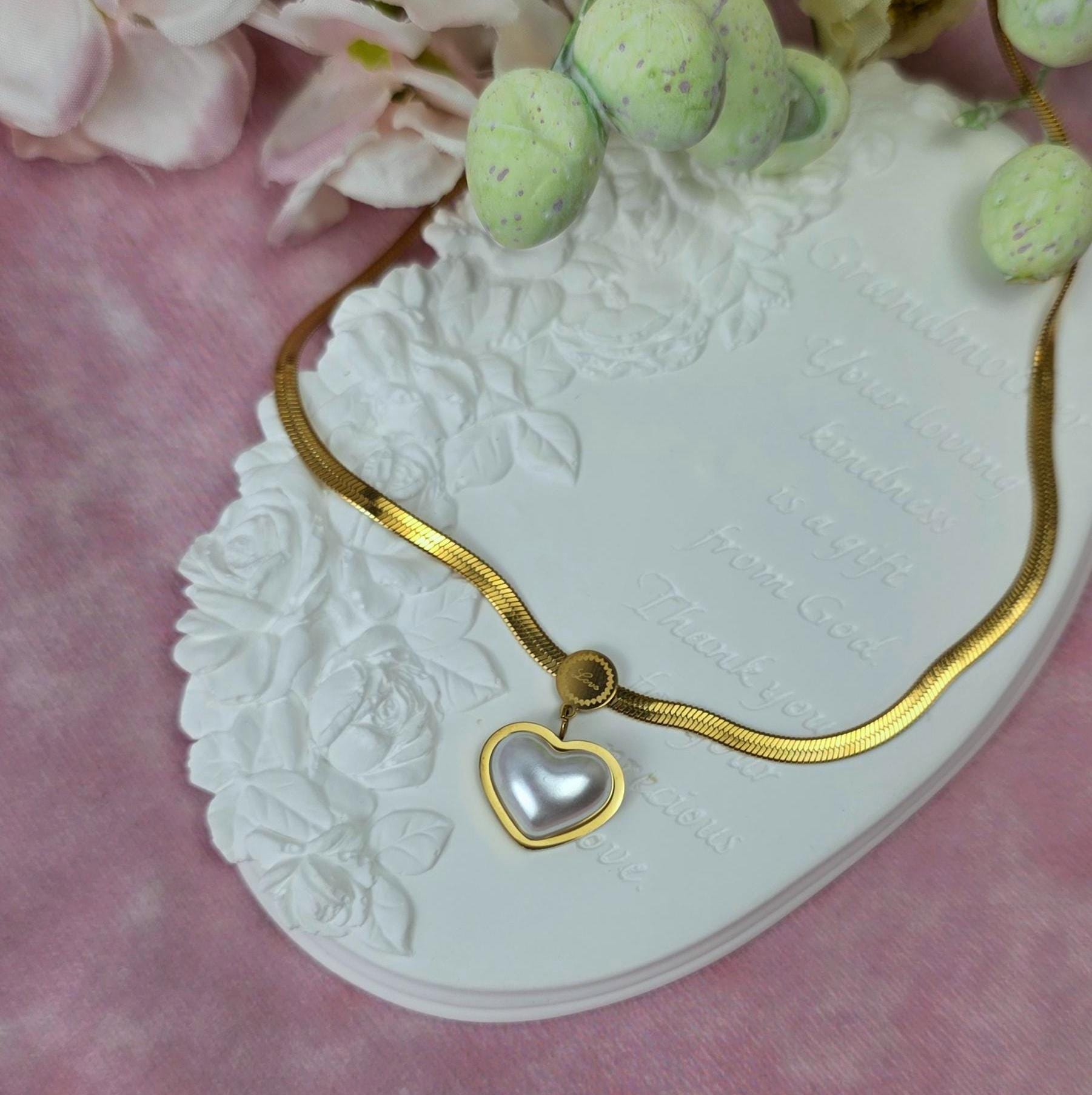 Pearl Heart Necklace Earrings Set | 18K Gold Plated Dainty Jewelry