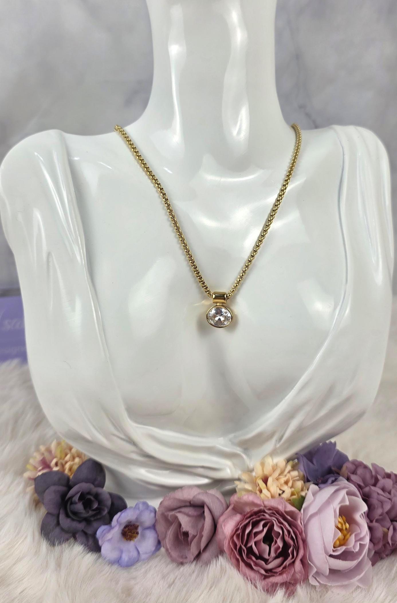 Aria Gold Crystal Pendant Necklace | 18K Plated Stainless Steel, Minimalist, Hypoallergenic