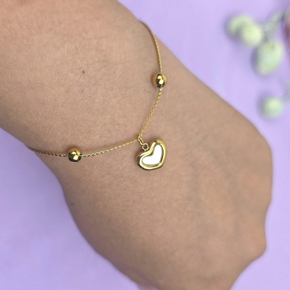 Celeste Heart Jewelry Set | Gold Plated Shell Necklace, Bracelet, Earrings.Dainty Gift for Her
