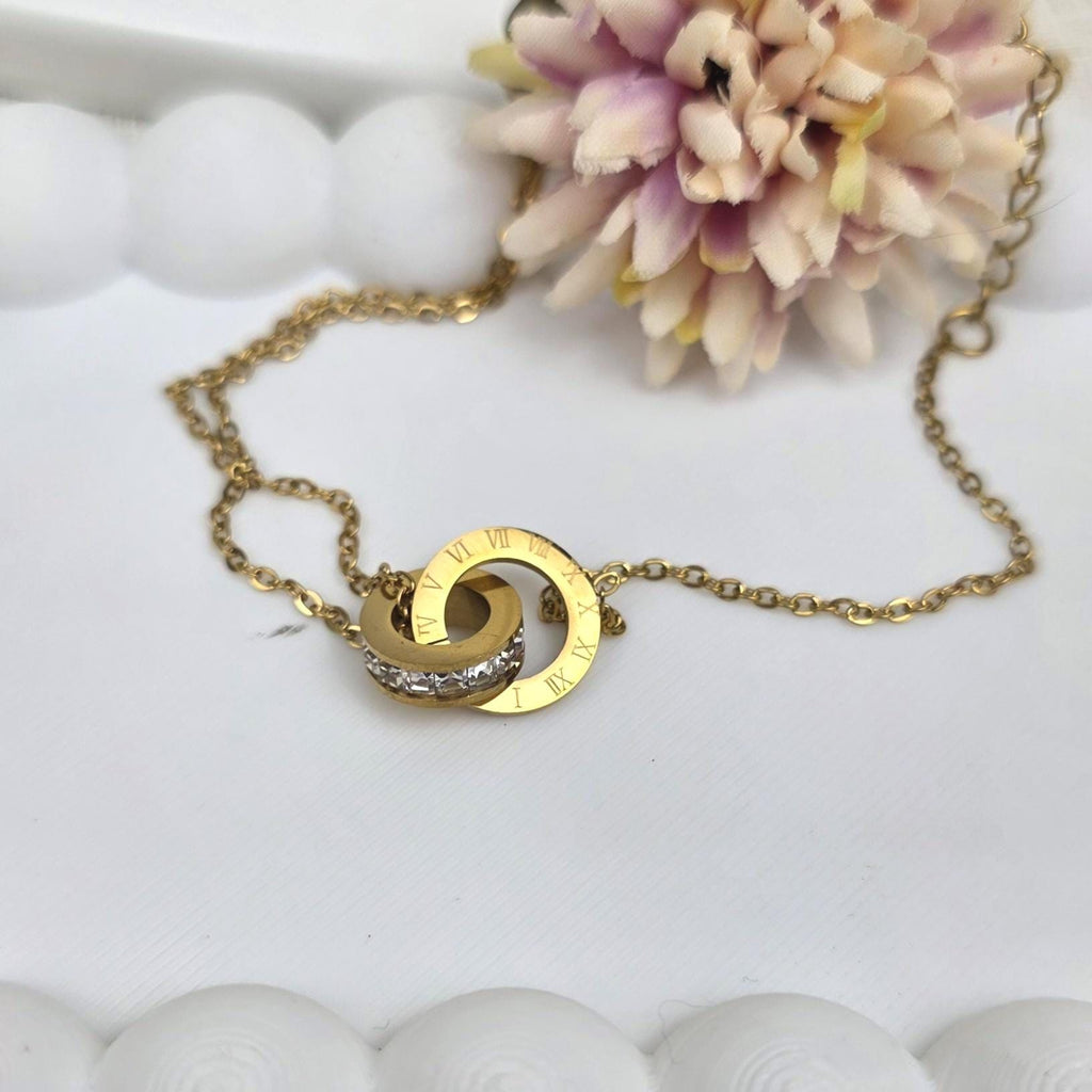 Estelle Roman Numeral Jewelry Set | Gold Zirconia Necklace, Bracelet, Earrings