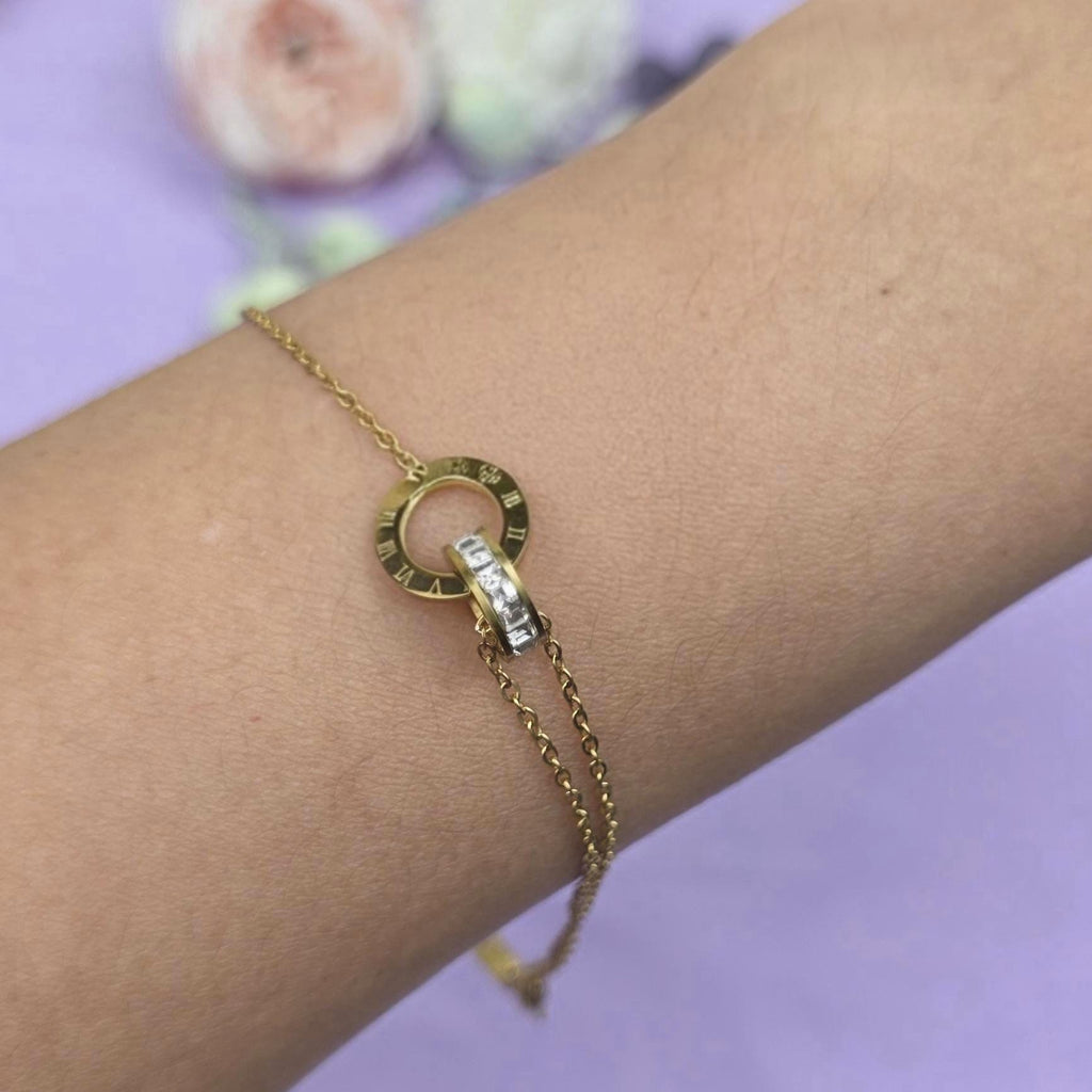 Estelle Roman Numeral Jewelry Set | Gold Zirconia Necklace, Bracelet, Earrings