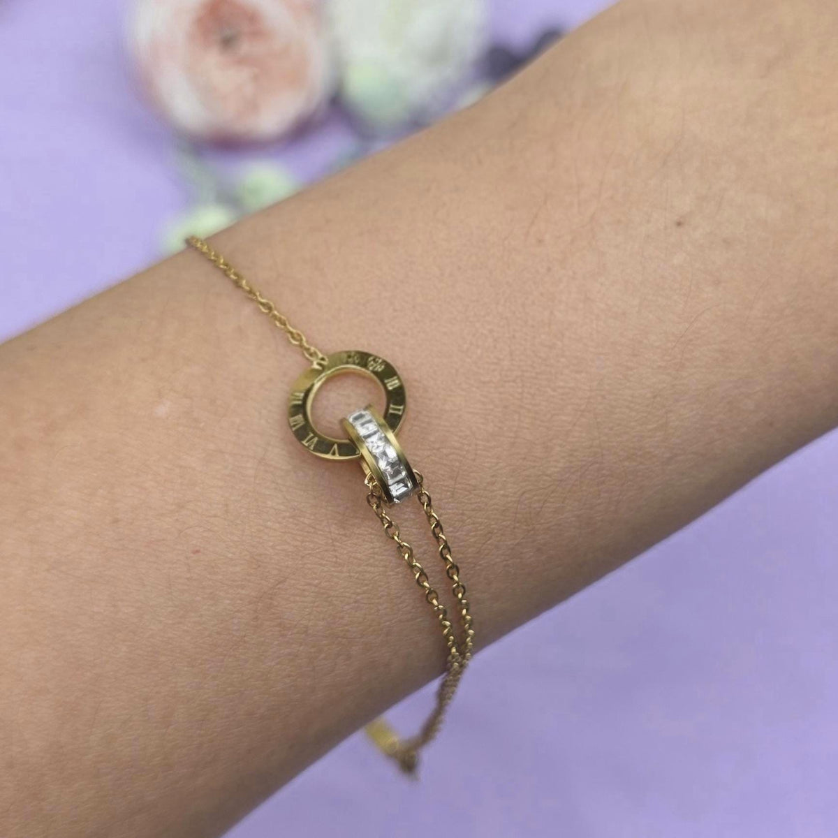 Estelle Roman Numeral Jewelry Set | Gold Zirconia Necklace, Bracelet, Earrings