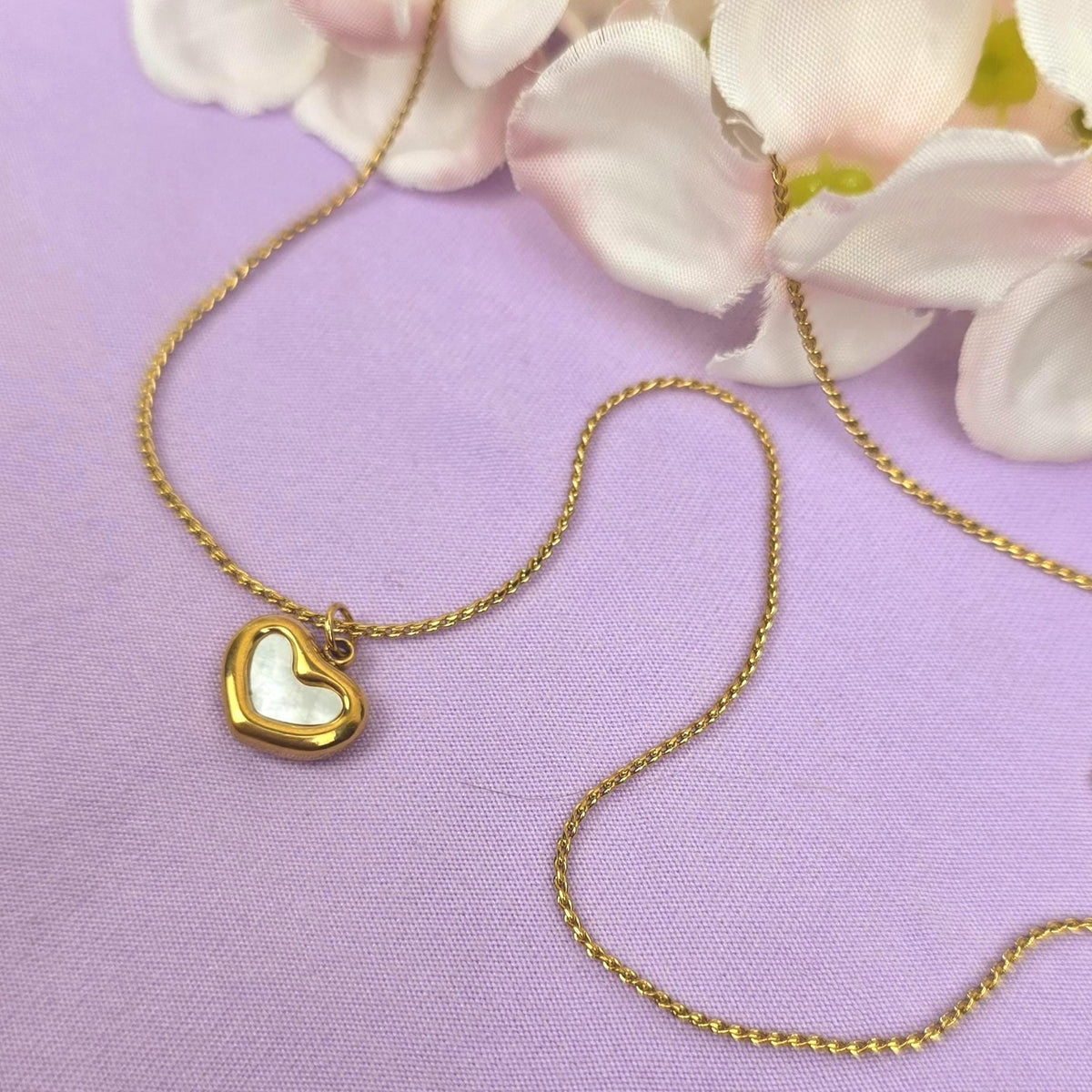 Celeste Heart Jewelry Set | Gold Plated Shell Necklace, Bracelet, Earrings.Dainty Gift for Her