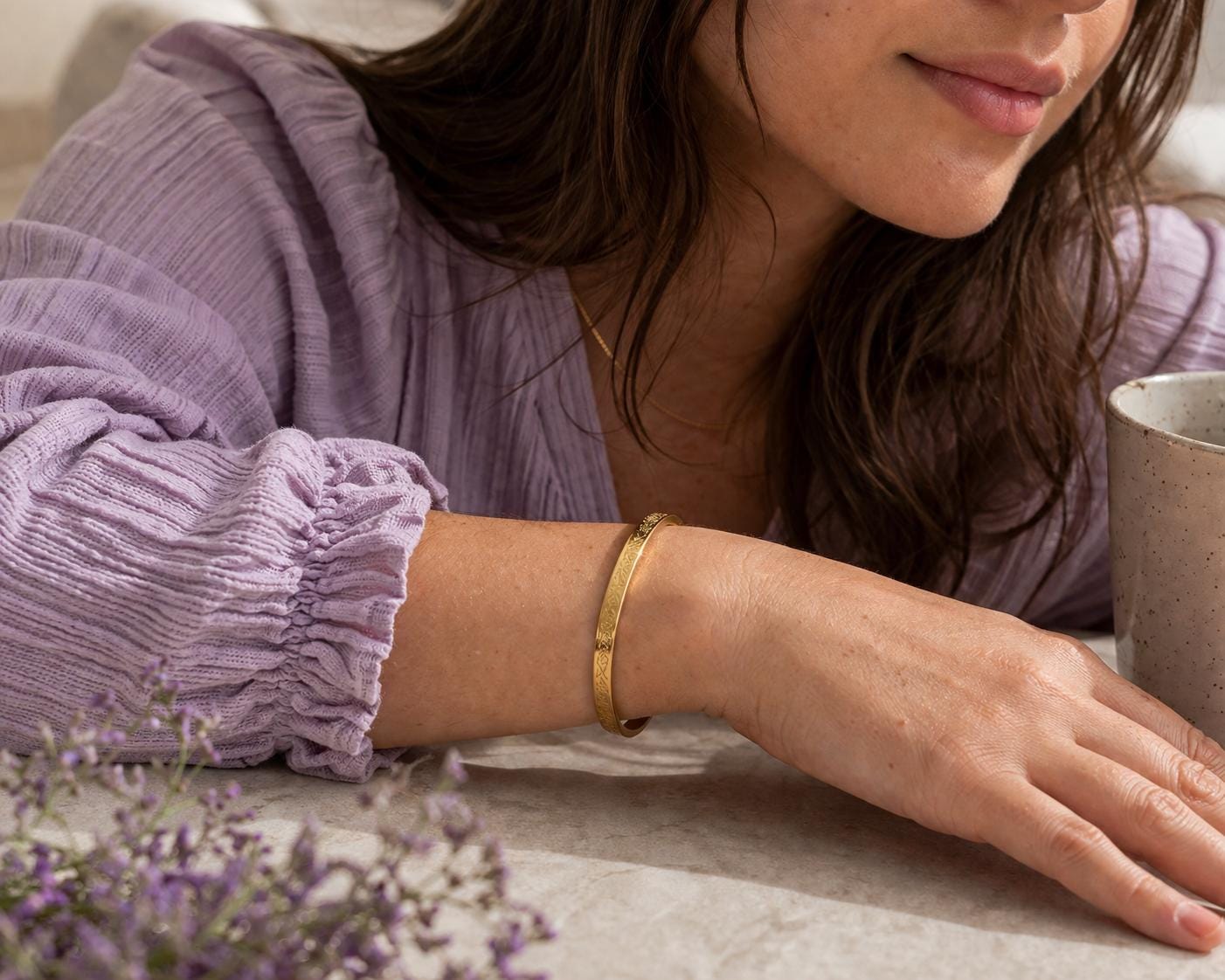18K Gold Plated Engraved Cuff Bangle Bracelet – Stainless Steel, Hypoallergenic, Tarnish Resistant