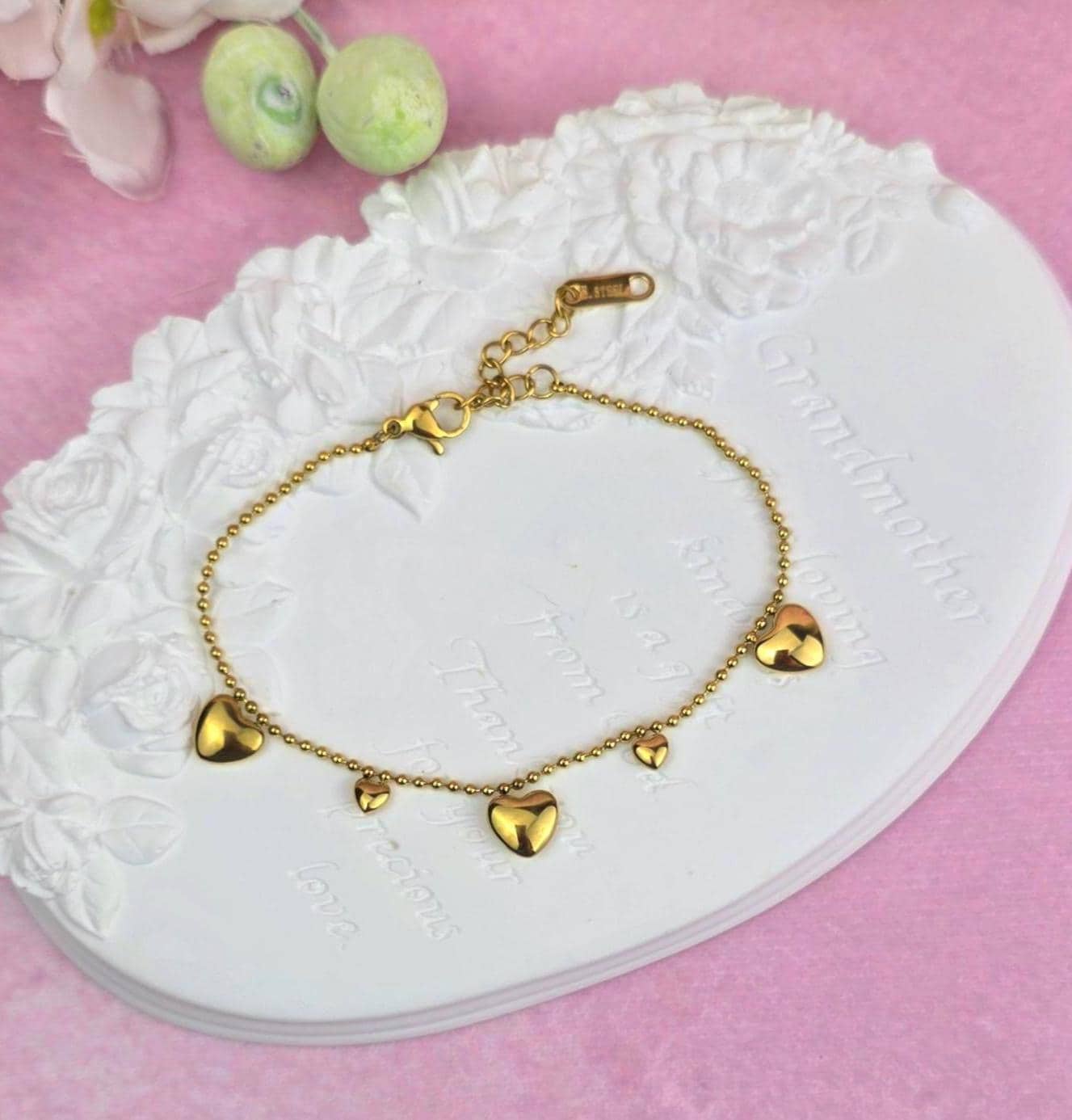 18K Gold Plated Heart Bracelet, Stainless Steel Dainty Chain, Minimalist Charm Jewelry