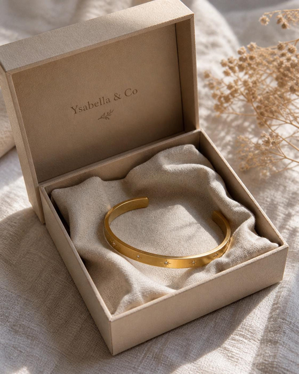 18K Gold Plated Starburst Cuff Bracelet – Minimalist Stainless Steel Bangle