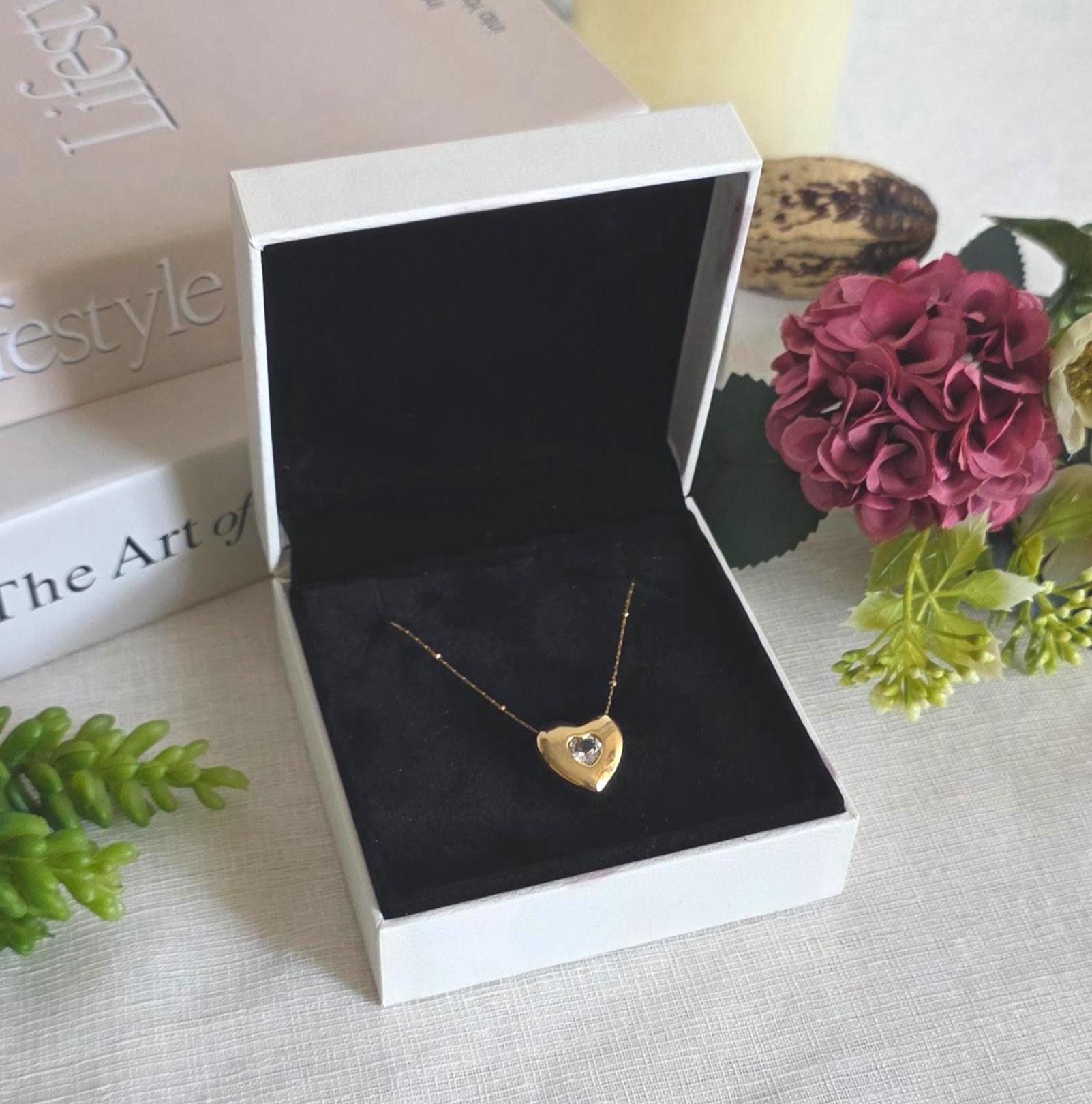 Gold Plated Heart Pendant Necklace, Cubic Zirconia, Tarnish Resistant Link Chain