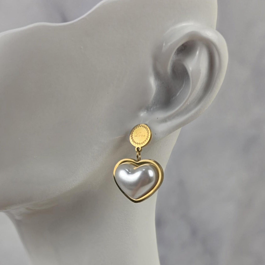 Pearl Heart Necklace Earrings Set | 18K Gold Plated Dainty Jewelry