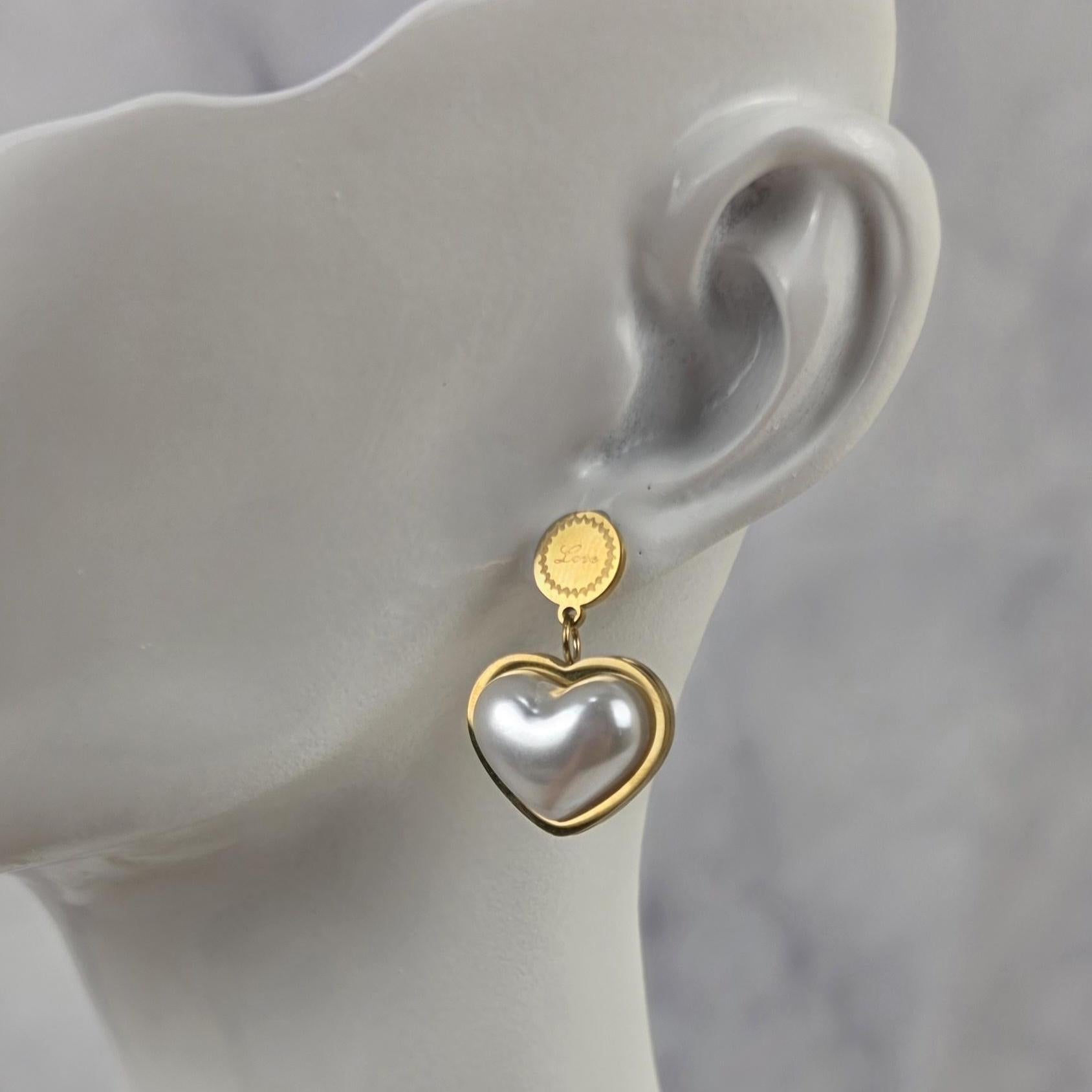 Pearl Heart Necklace Earrings Set | 18K Gold Plated Dainty Jewelry
