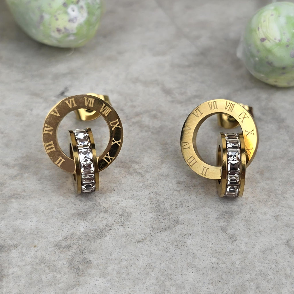 Estelle Roman Numeral Jewelry Set | Gold Zirconia Necklace, Bracelet, Earrings