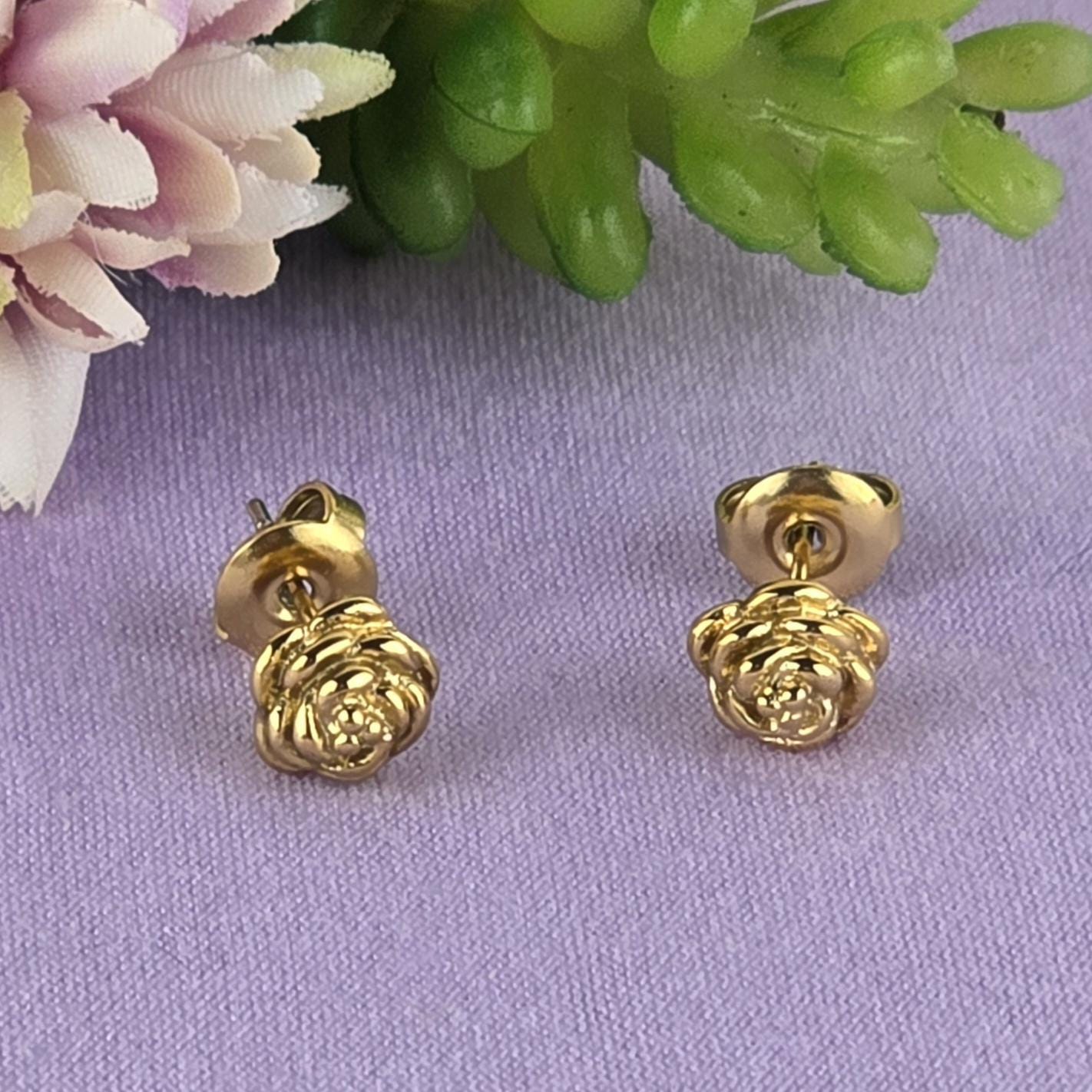 Rose Gold Flower Stud Earrings | 18K Plated Stainless Steel Dainty Romantic Jewelry