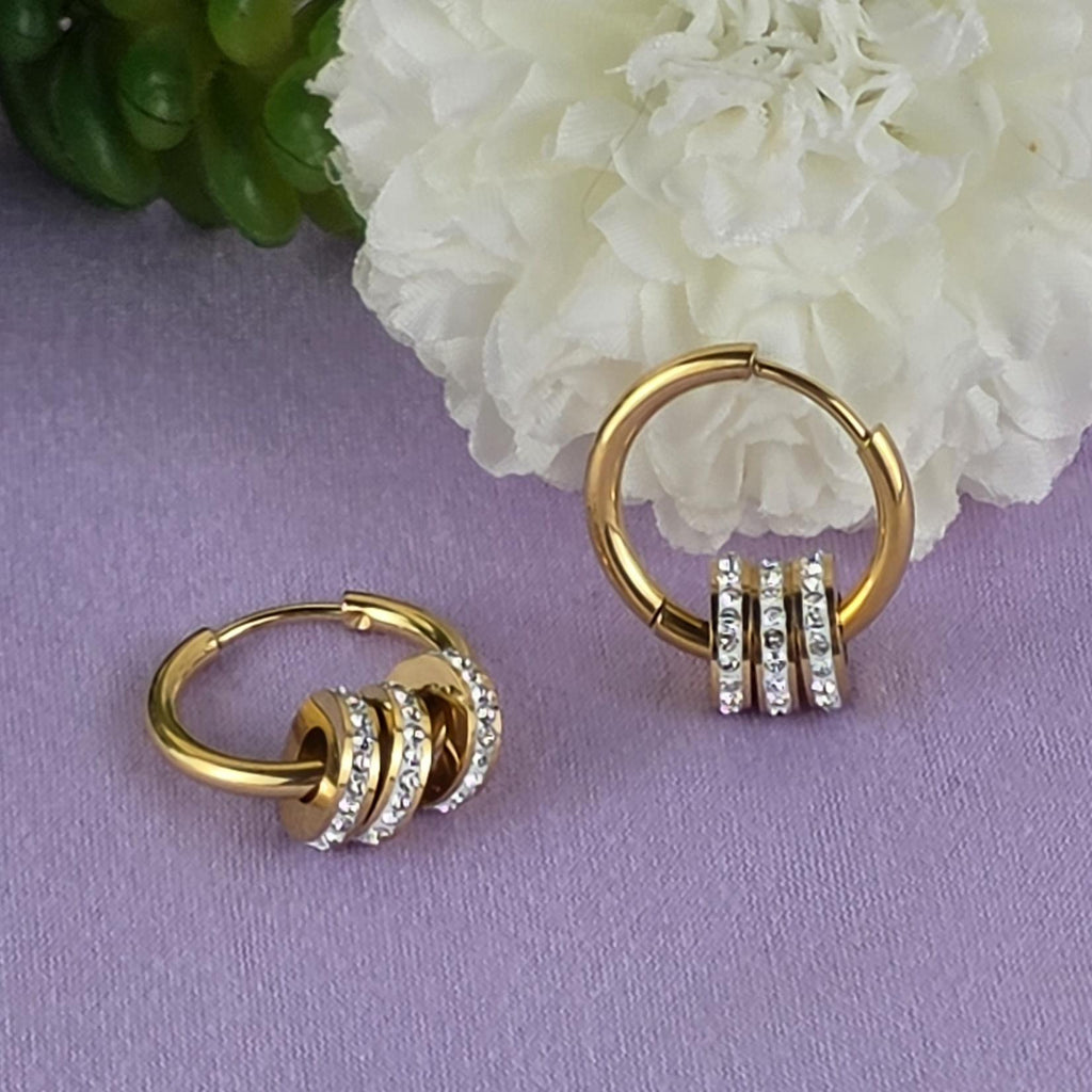 Gold Crystal Hoop Earrings | 18k Plated Stainless Steel Huggie Hoops.Dainty Sparkle Jewelry Gift