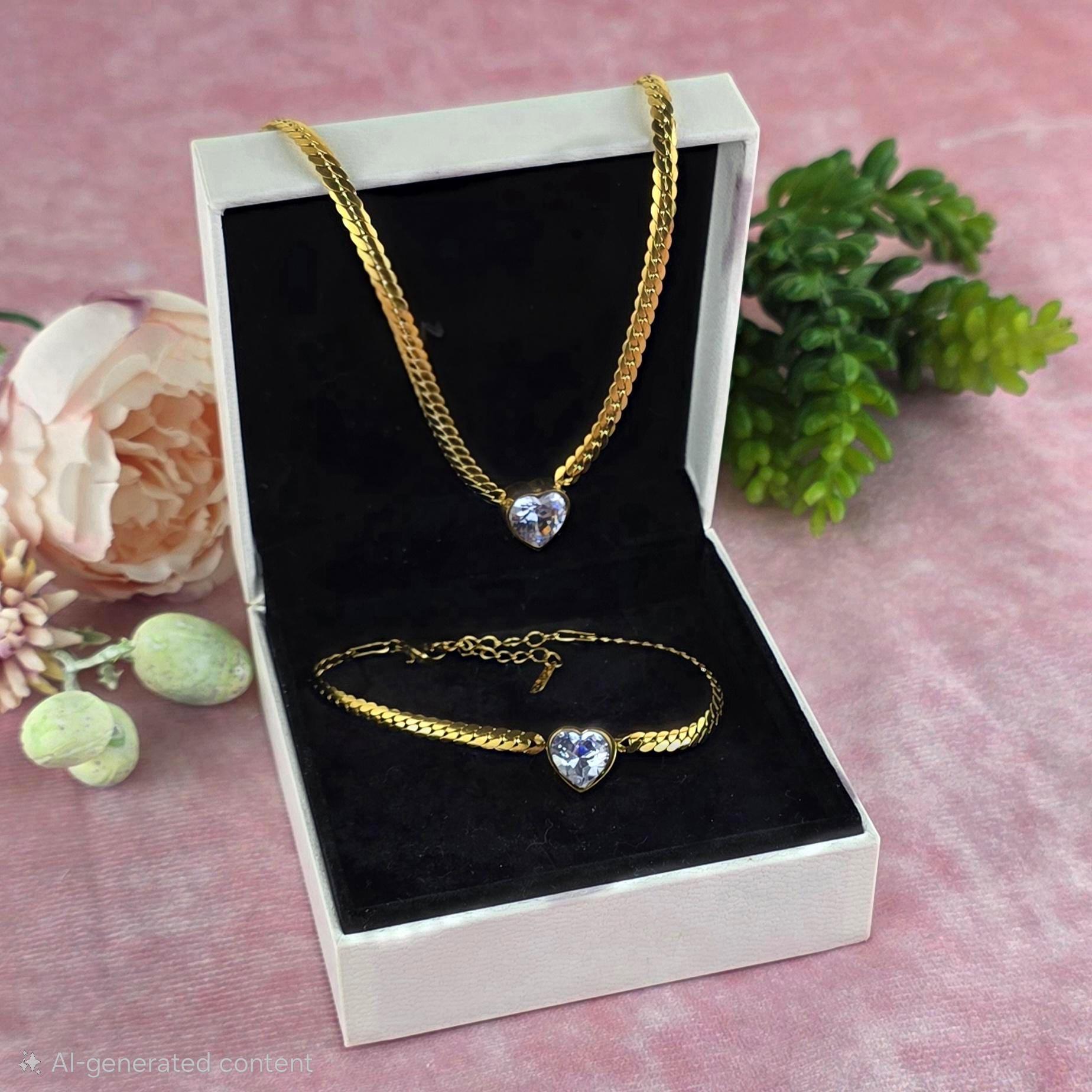 18K Gold Plated Stainless Steel Necklace Bracelet Set | Dainty Layered Jewelry, Hypoallergenic, Tarnish Resistant