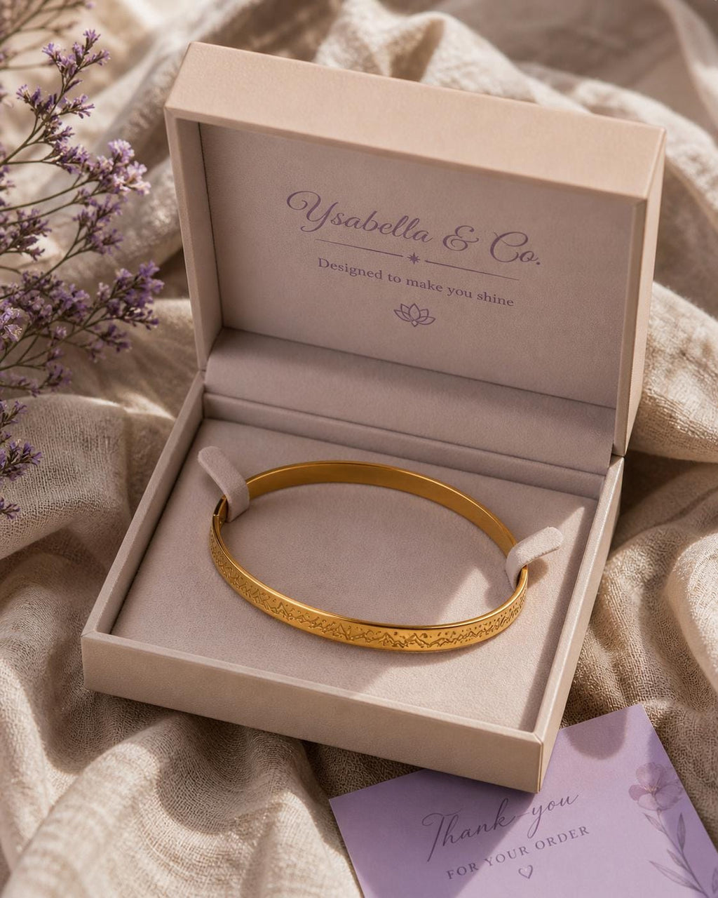 18K Gold Plated Engraved Cuff Bangle Bracelet – Stainless Steel, Hypoallergenic, Tarnish Resistant