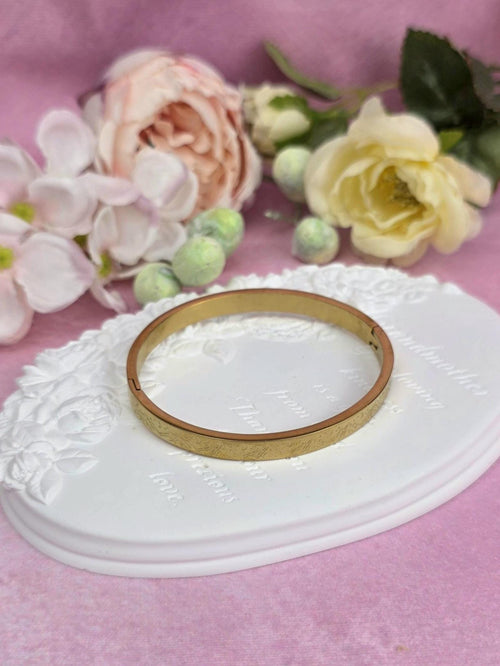 18K Gold Plated Engraved Cuff Bangle Bracelet – Stainless Steel, Hypoallergenic, Tarnish Resistant