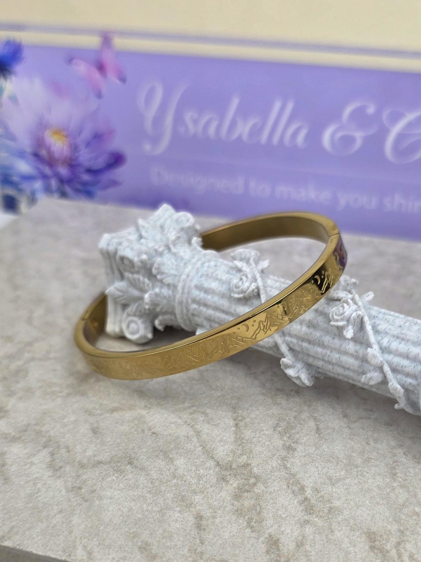 18K Gold Plated Engraved Cuff Bangle Bracelet – Stainless Steel, Hypoallergenic, Tarnish Resistant