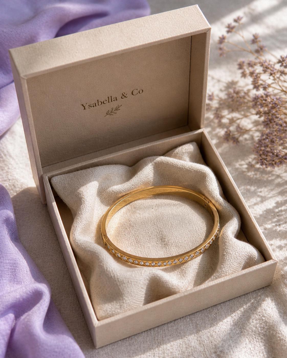 18K Gold Bangle Bracelet with CZ Stones | Dainty Everyday Jewelry | Birthday | Bridesmaid | Graduation