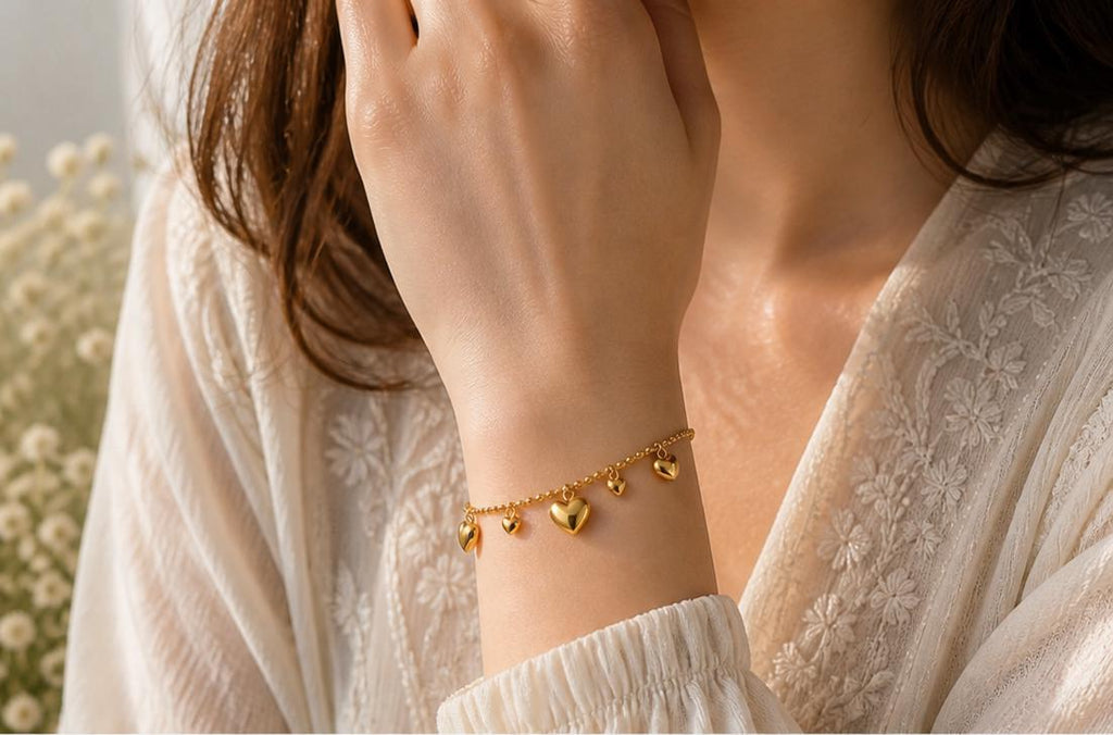 18K Gold Plated Heart Bracelet, Stainless Steel Dainty Chain, Minimalist Charm Jewelry