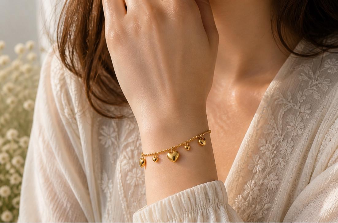 18K Gold Plated Heart Bracelet, Stainless Steel Dainty Chain, Minimalist Charm Jewelry