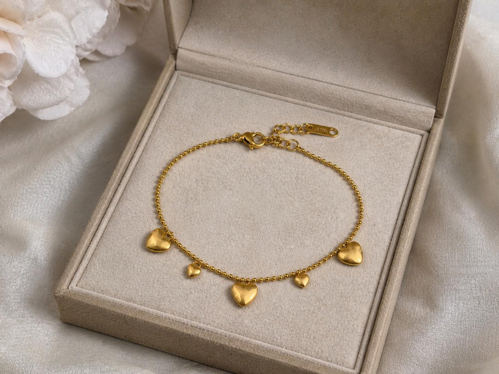 18K Gold Plated Heart Bracelet, Stainless Steel Dainty Chain, Minimalist Charm Jewelry