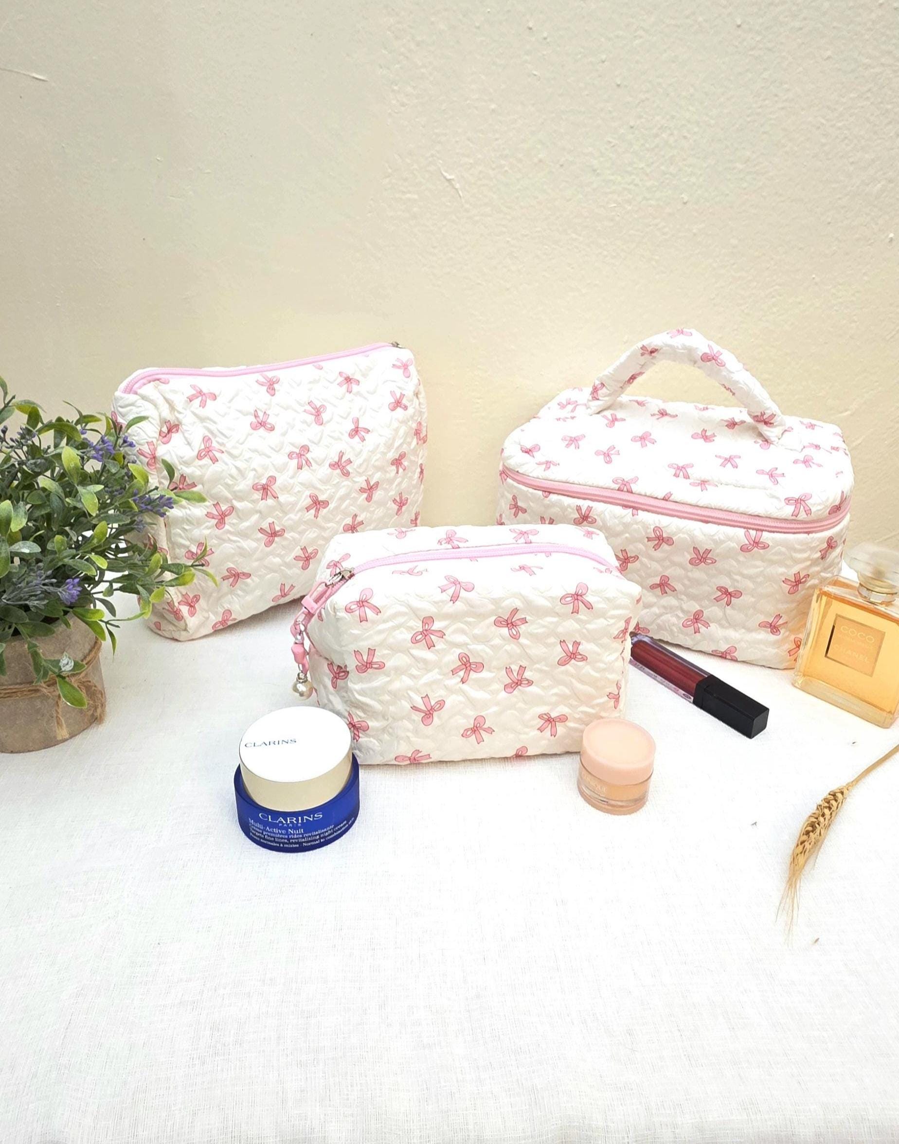 Coquette Quilted Makeup Bag, Travel essentials, Toiletry Cosmetic Pouch Organizer