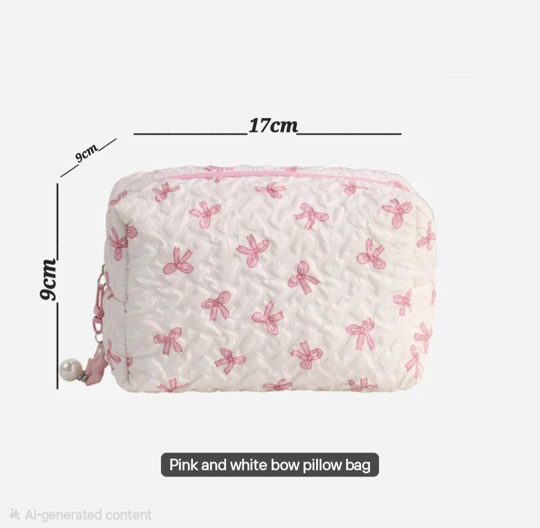 Coquette Quilted Makeup Bag, Travel essentials, Toiletry Cosmetic Pouch Organizer