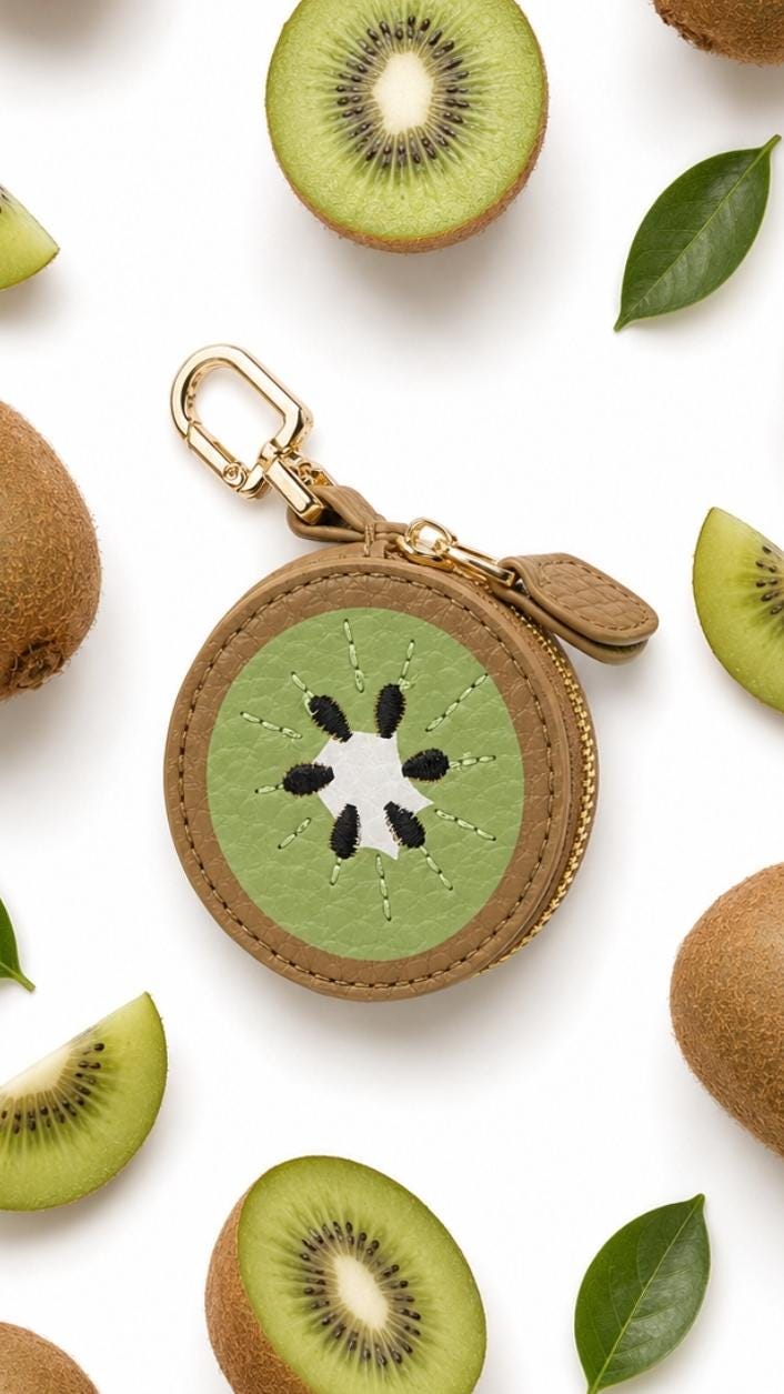 Vegan Leather Fruit Coin Purse Keychain, Mini Zipper Pouch, Kawaii Bag Charm
