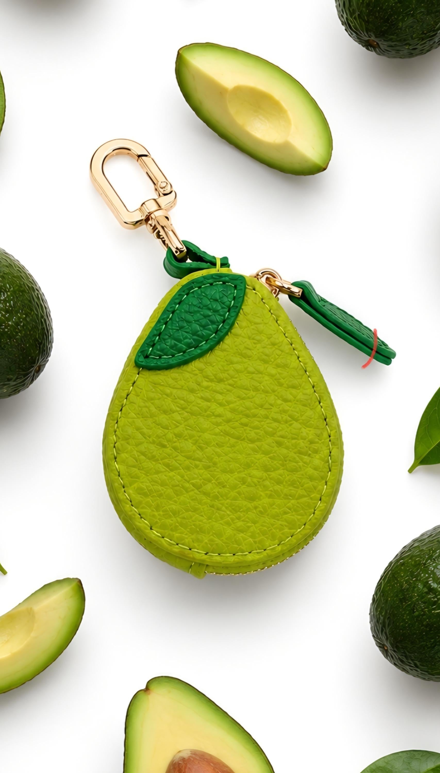 Vegan Leather Fruit Coin Purse Keychain, Mini Zipper Pouch, Kawaii Bag Charm
