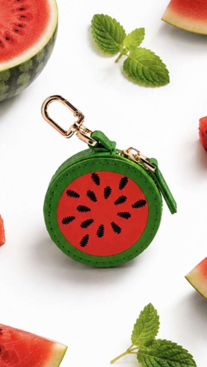 Vegan Leather Fruit Coin Purse Keychain, Mini Zipper Pouch, Kawaii Bag Charm