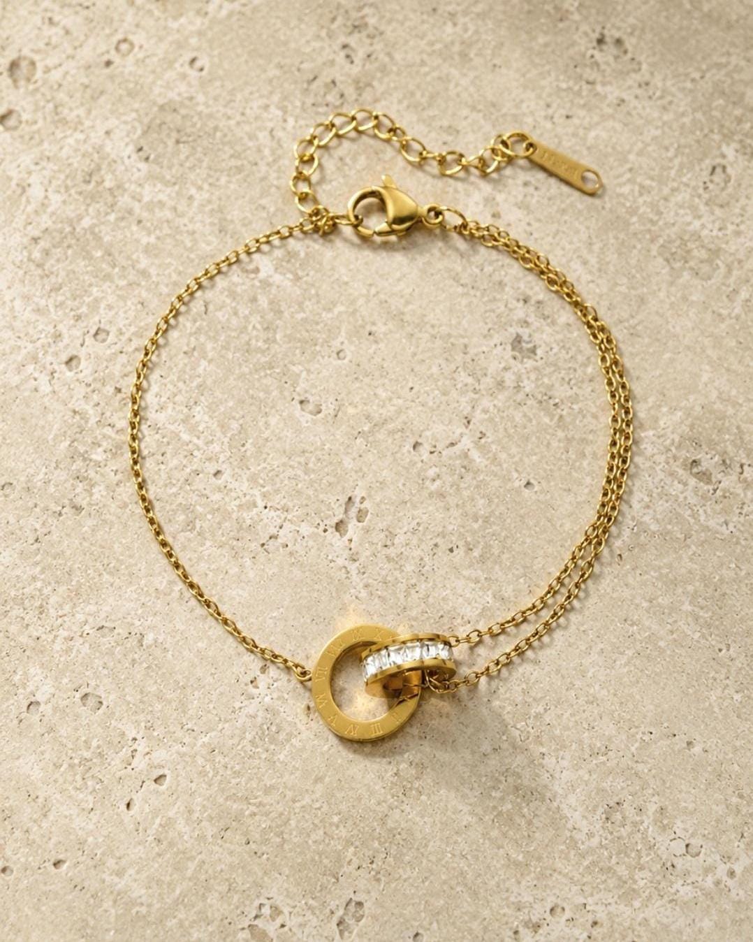 Estelle Roman Numeral Jewelry Set | Gold Zirconia Necklace, Bracelet, Earrings