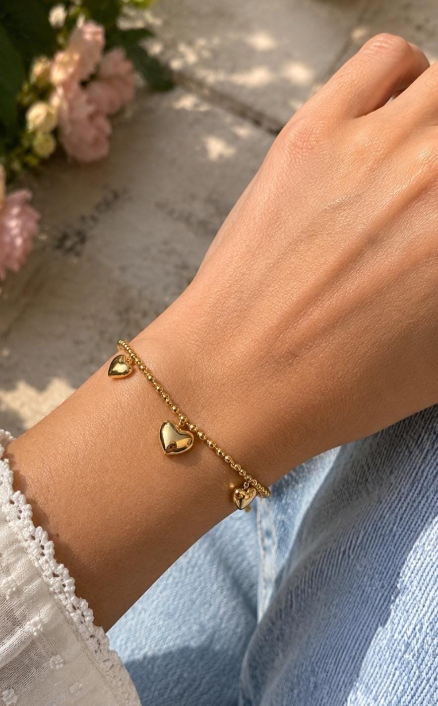 18K Gold Plated Heart Bracelet, Stainless Steel Dainty Chain, Minimalist Charm Jewelry