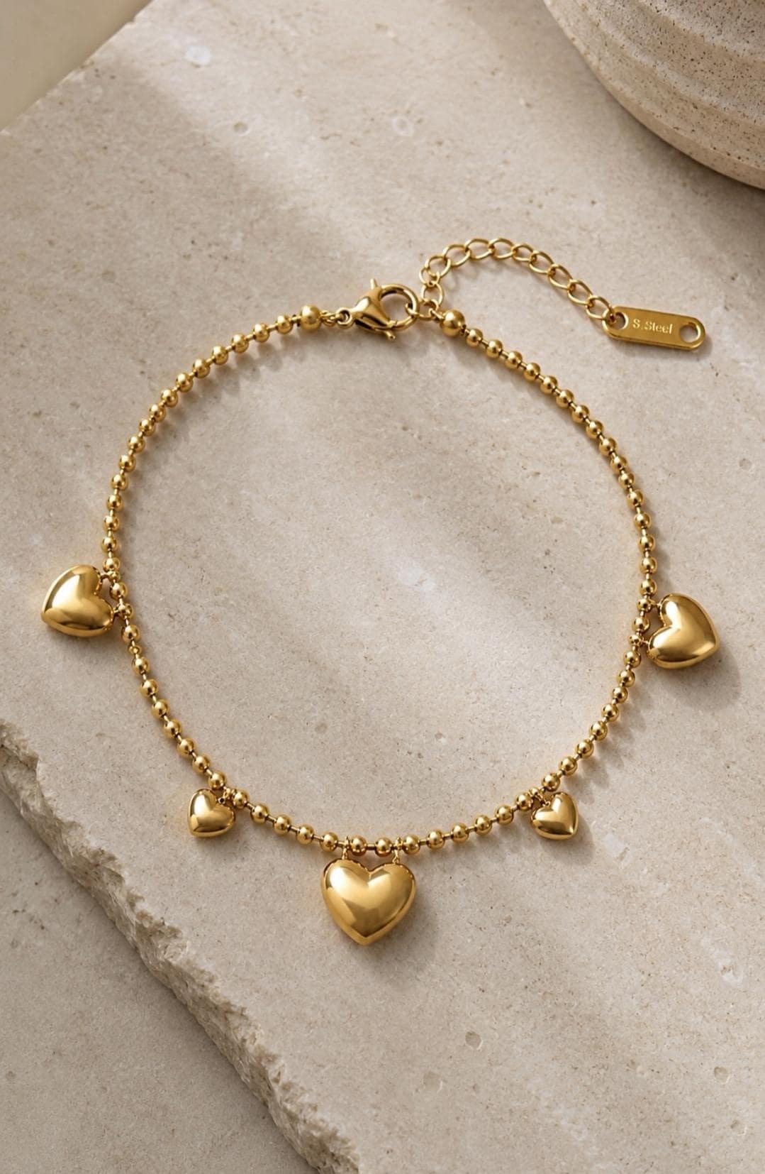 18K Gold Plated Heart Bracelet, Stainless Steel Dainty Chain, Minimalist Charm Jewelry