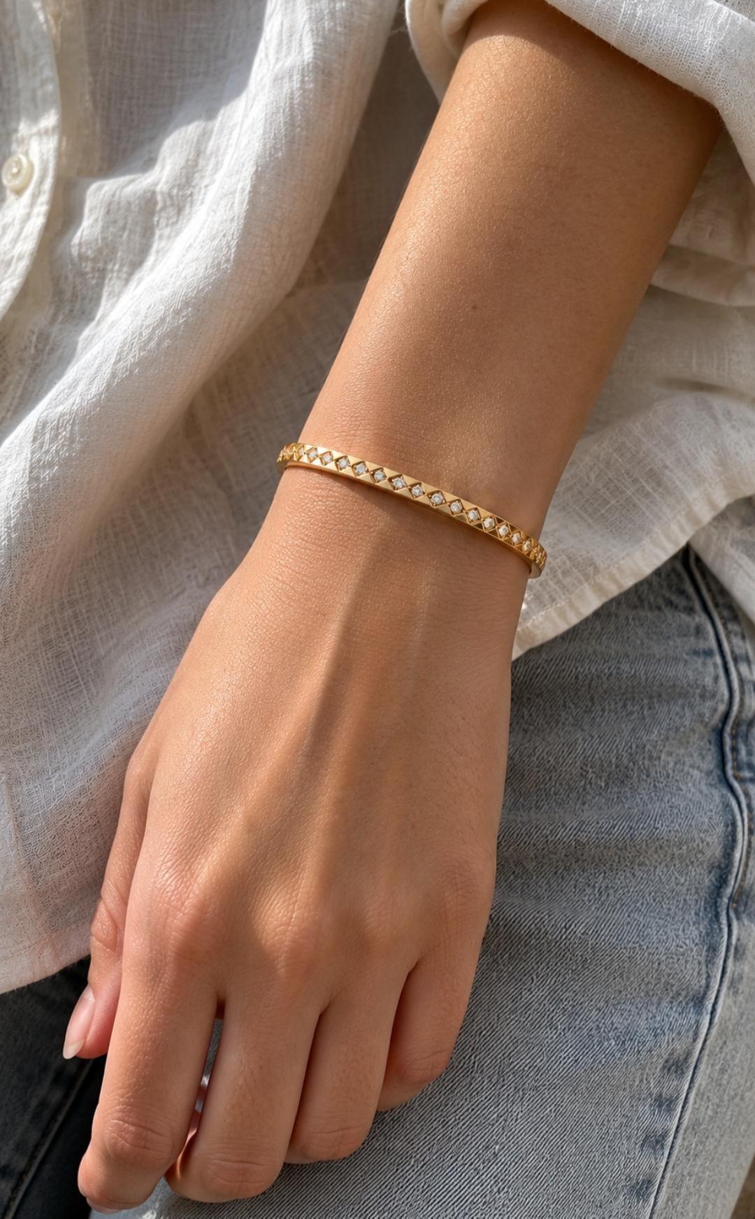 18K Gold Bangle Bracelet with CZ Stones | Dainty Everyday Jewelry | Birthday | Bridesmaid | Graduation