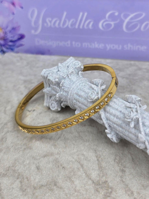 18K Gold Bangle Bracelet with CZ Stones | Dainty Everyday Jewelry | Birthday | Bridesmaid | Graduation