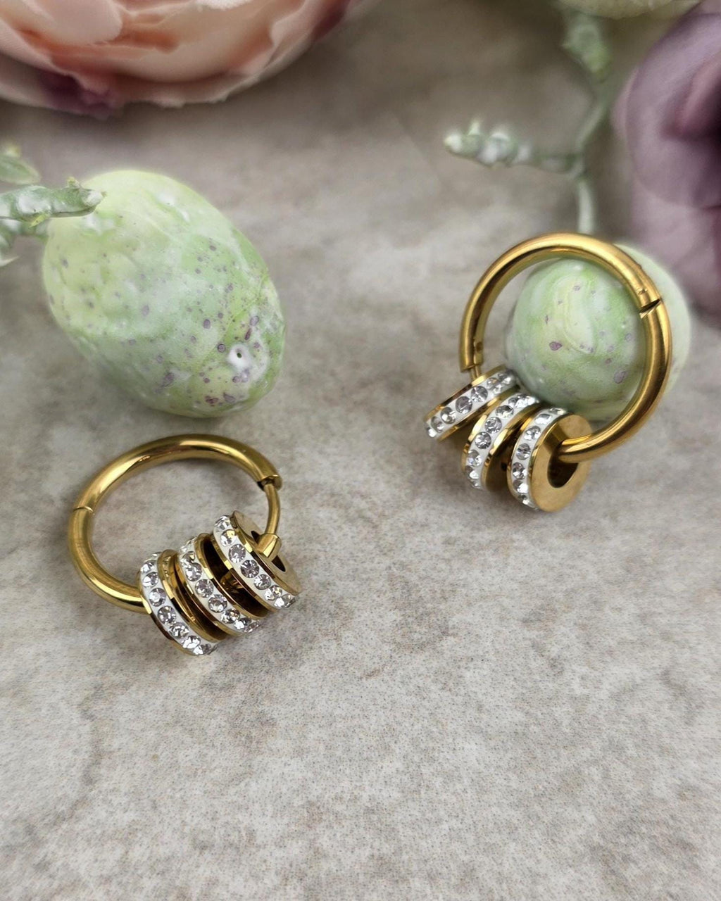 Gold Crystal Hoop Earrings | 18k Plated Stainless Steel Huggie Hoops.Dainty Sparkle Jewelry Gift
