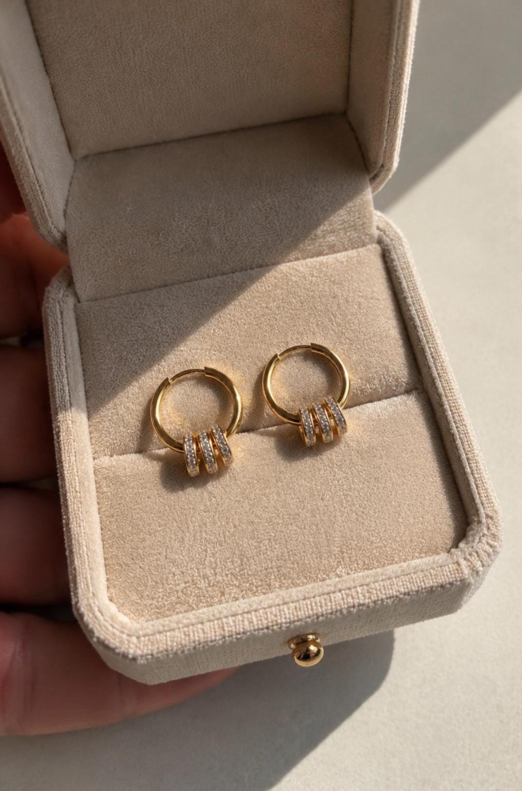 Gold Crystal Hoop Earrings | 18k Plated Stainless Steel Huggie Hoops.Dainty Sparkle Jewelry Gift