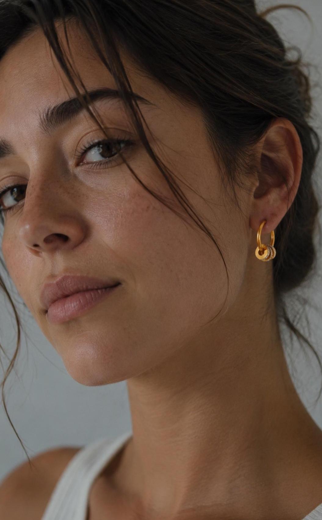 Gold Crystal Hoop Earrings | 18k Plated Stainless Steel Huggie Hoops.Dainty Sparkle Jewelry Gift
