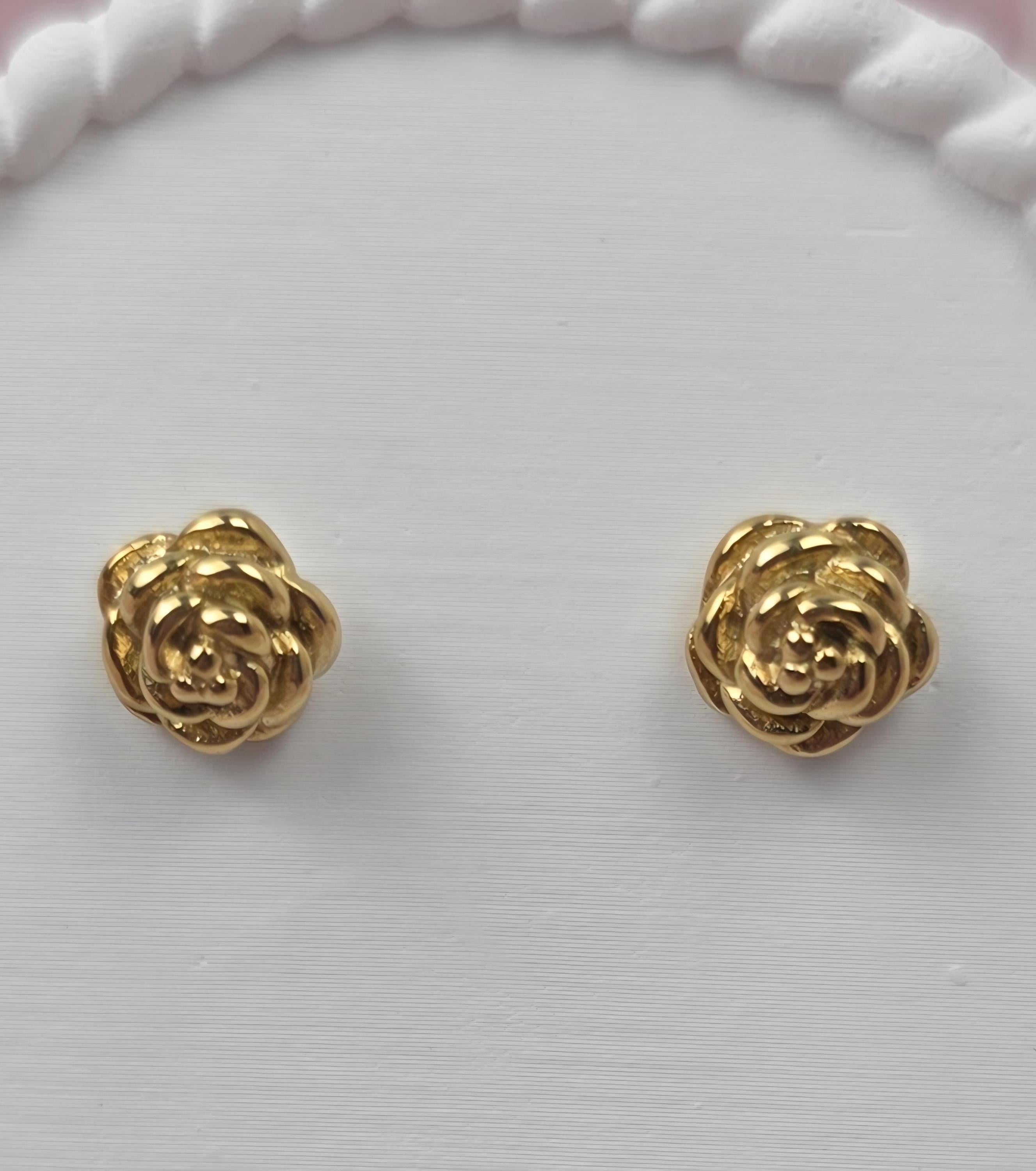 Rose Gold Flower Stud Earrings | 18K Plated Stainless Steel Dainty Romantic Jewelry