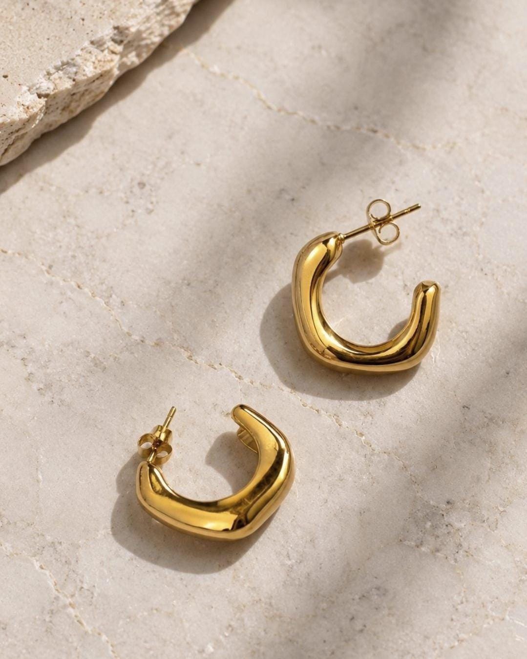 Juliette Chunky Hoop Earrings | 18K Gold Plated Stainless Steel, Minimal Statement Hoops.Dainty Jewelry