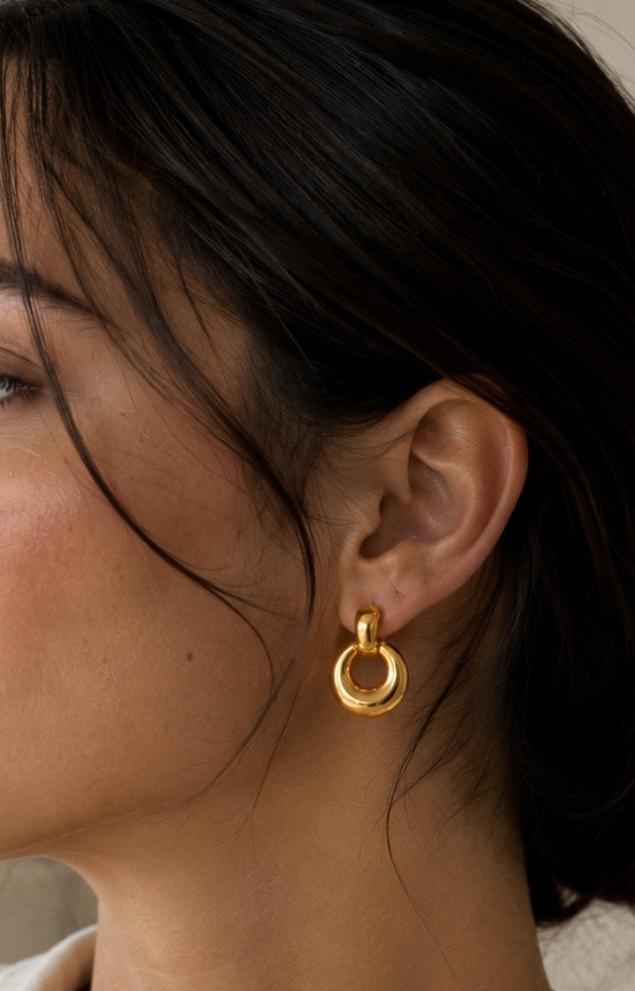 18K Gold Plated Stainless Steel Necklace Earrings Set, Minimalist Tarnish Resistant Jewelry