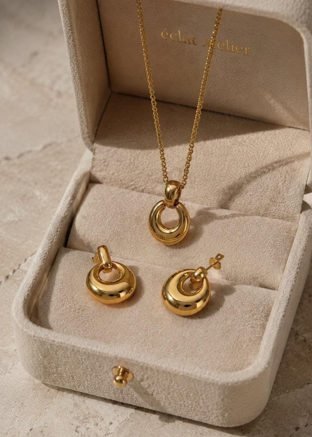 18K Gold Plated Stainless Steel Necklace Earrings Set, Minimalist Tarnish Resistant Jewelry
