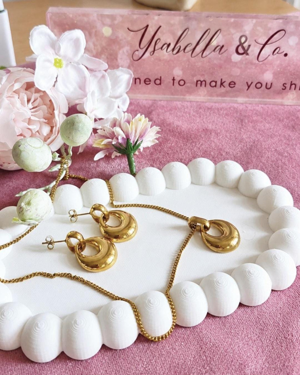 18K Gold Plated Stainless Steel Necklace Earrings Set, Minimalist Tarnish Resistant Jewelry