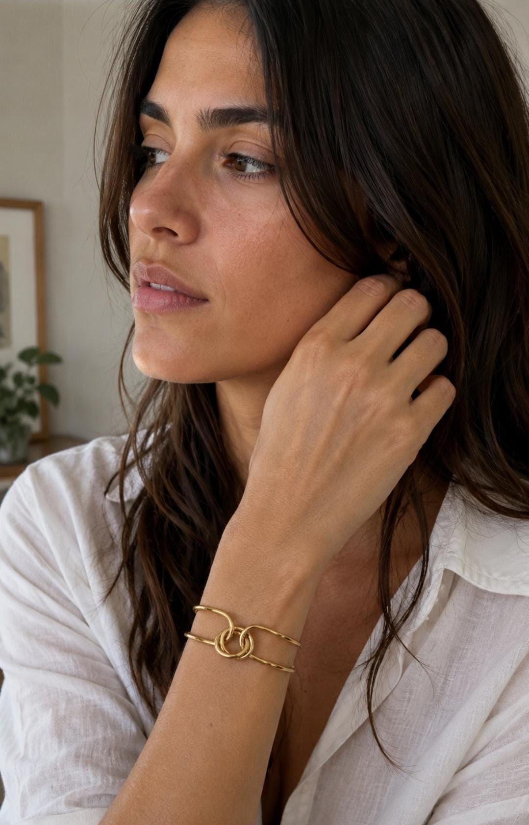 18K Gold Plated Knot Bracelet, Stainless Steel Cuff, Minimalist Modern Jewelry