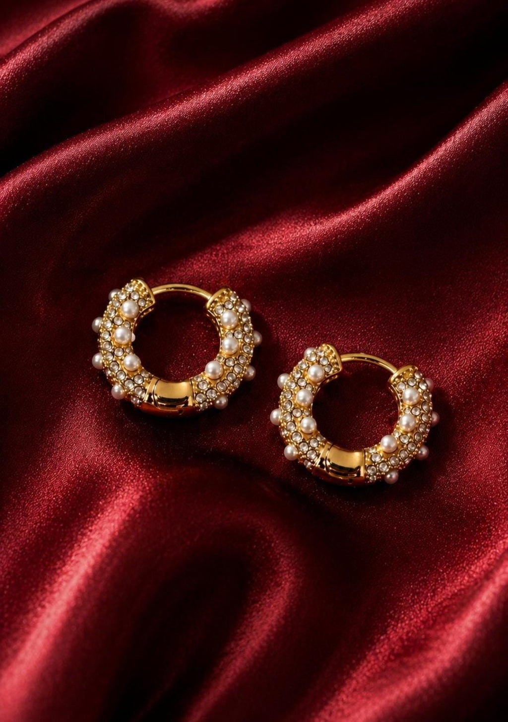 Pearl Zircon Hoop Earrings, 18K Gold Plated Stainless Steel Huggie Statement Jewelry