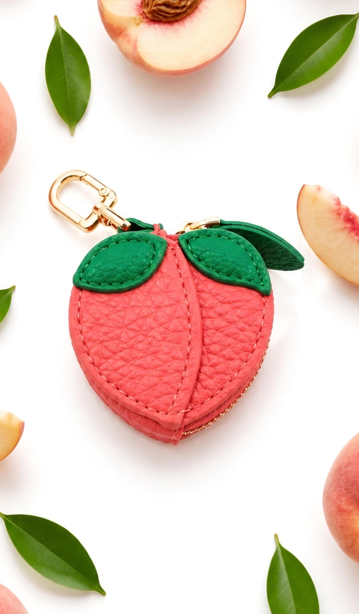 Vegan Leather Fruit Coin Purse Keychain, Mini Zipper Pouch, Kawaii Bag Charm